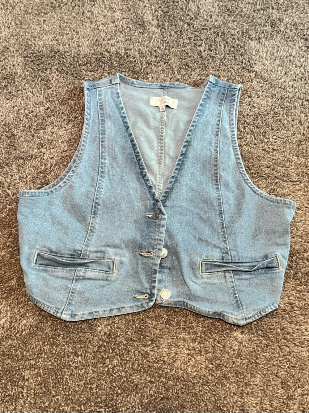 Cropped Light Blue Denim Button-Up Vest